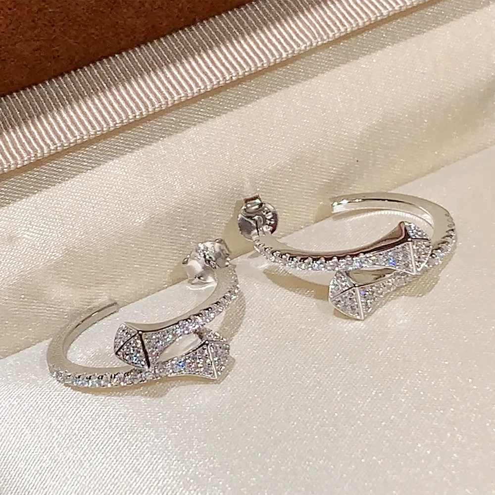 

Luxury Designer Pure 925 Sterling Silver Bling Pyramid Triangle Hoop Earrings Set 8A Zircon Women Fine Brand Party Jewelry Gift