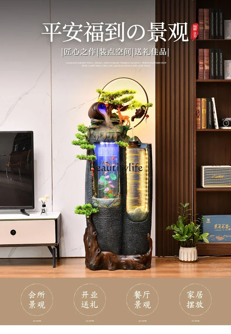 Living room floor-to-ceiling running water ornament lucky circulating water fish tank rockery fountain water feature