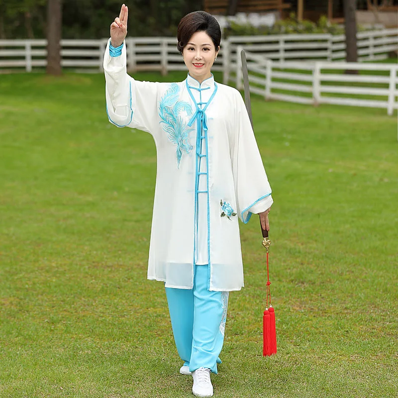 Embroidered Tai Chi Suit Women Phoenix Men Dragon Martial Arts Performance Competition Morning Practice Slim Long Wear Design