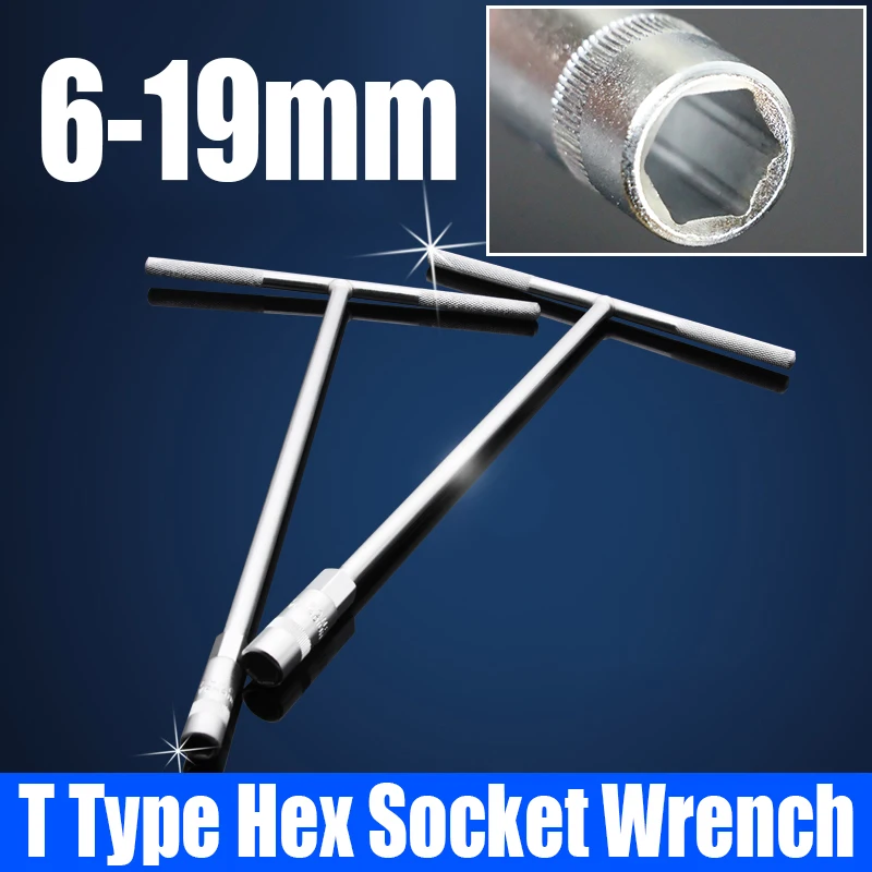 

1PCS T Type Hex Socket Wrench 6-19mm Hex Key Allen Wrench CR-V Hexagon Socket Wrench T-spanner Car Motorcycle Repair Tool