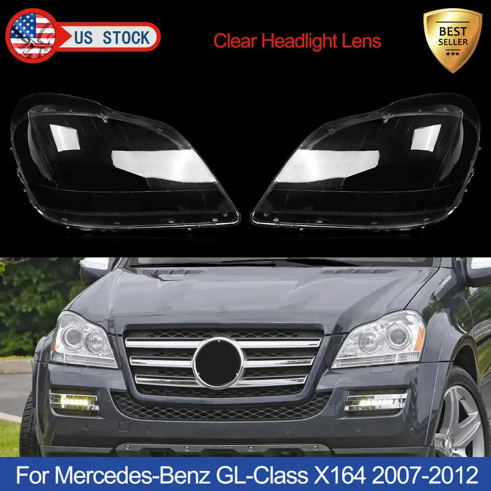 For Mercedes-Benz GL-Class X164 2007-2012 Headlight Lens Cover Headlamp Pair