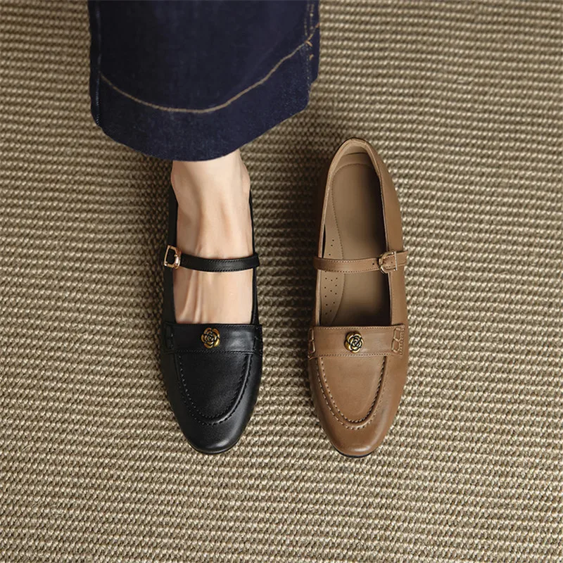 

New Spring/autumn Genuine Leather Women Shoes Round Toe Mary Jane Shoes for Women Fashion Retro Belt Buckle Low Heel Women Pumps