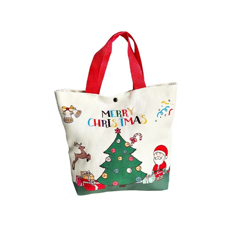 Christmas Tote Bag Santa Claus Prints Large Capacity Jute Handbag Female Eco-Friendly Shopping Christmas Gift Handbag New