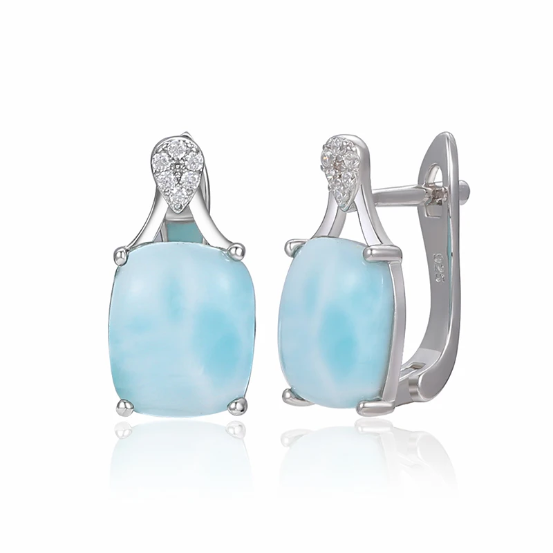 XYOP Trendsetter Big Stone Natural Larimar Earring 925 Sterling Silver Pretious Larimar Earring for Women Party Gift