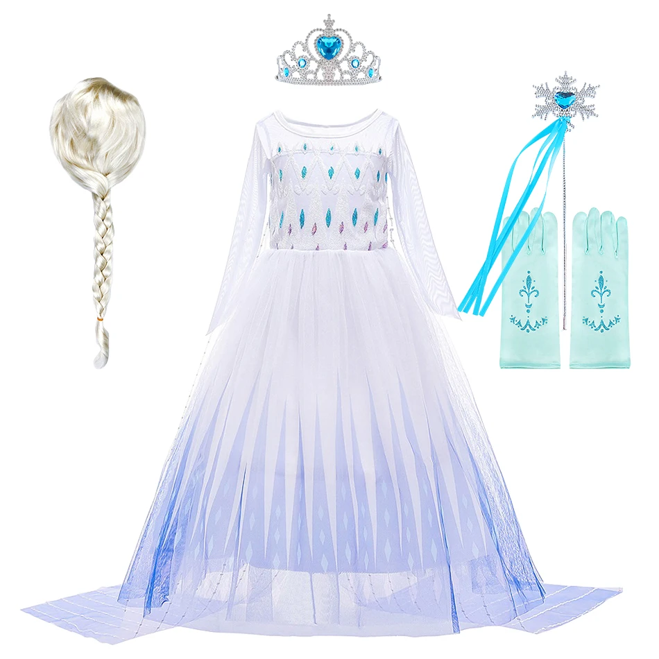 

Kids Snow Queen Costume Children Elsa Halloween Carnival White Long Sleeve Dress Up Girls Fancy Clothes Kids Cosplay Dresses