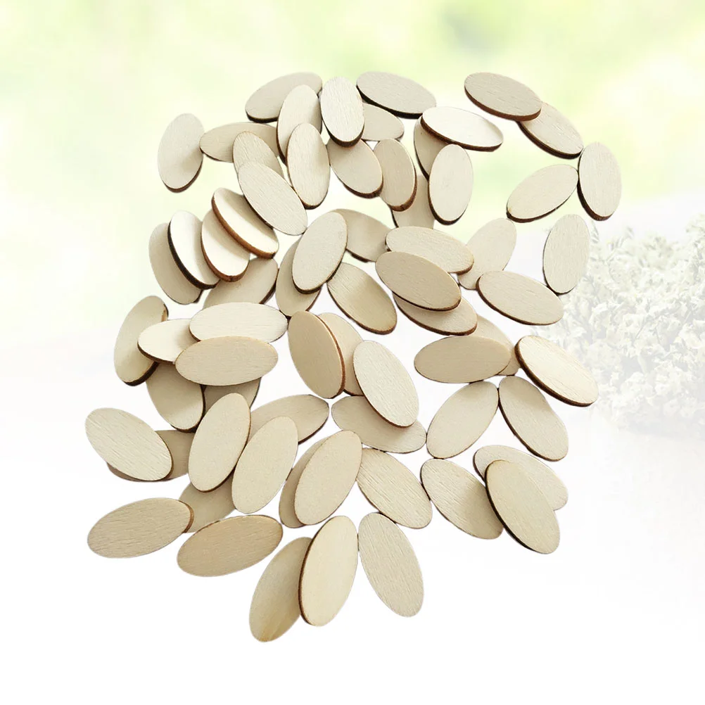 200 Pcs Decorative Log Oval Cutouts DIY Crafts Slices Hand Wooden Ornaments Flat