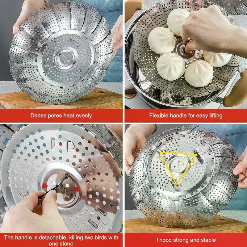 New Folding Stainless Food Steamer Vegetable Fruit Food Basket Mesh Steamer Rack Cookware Utensils For Cooking Steam