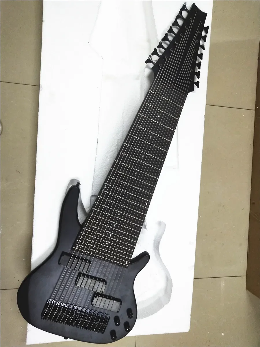 15 String Electric Bass Guitar Black Matte Solid Body Rosewood 24 Frets Tremolo Bridge