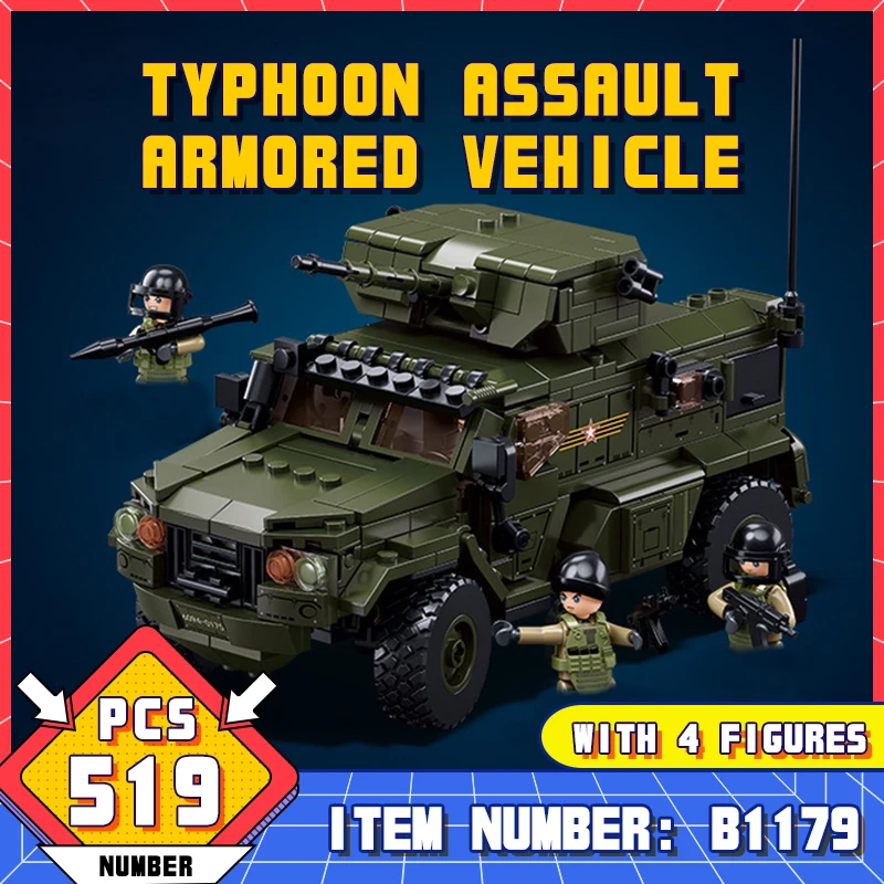 M38-B1179 1:35 Typhoon VDV Assault Armored Vehicle Blocks/High-Tech Military Model Bricks Toys For Boys Kids Adult Birthday Gift