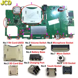 For New 2DS XL LL Volume Button Micro Switch Battery Base Charging Port R4 SD Card Slot Microphone Touch LCD Socket Connector