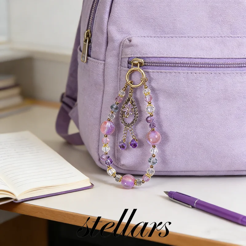 

Pink-Purple Beaded Phone Strap Lightweight Fresh DIY Wrist-Hanging Lanyard Durable And Delicate Design for Mobile Phones