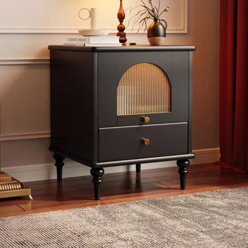 

Medieval solid wood bedside table household bedroom small storage integrated 2025 new design sense niche French