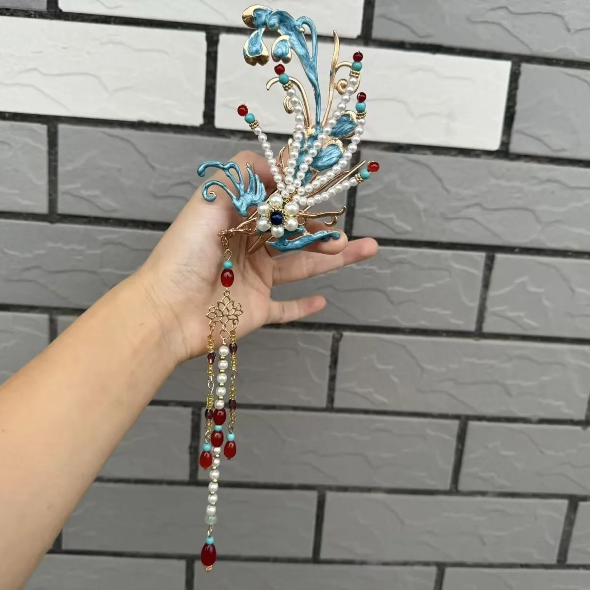 Womens Hair Sticks Blue Phenix With Beaded Fringe Chinese Hair Ornaments