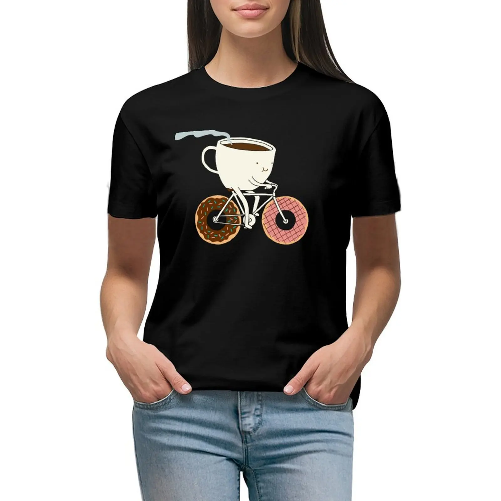 

Coffee and Donuts T-shirt female vintage clothes t shirts for Women loose fit