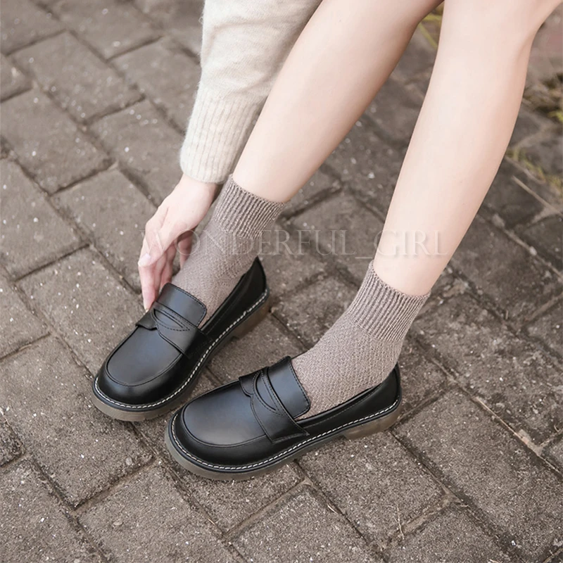 일본 스타일 대학생 유니폼 코스프레 로리타 슈즈, 여성 및 여아용, 블랙 및 다크 브라운 플랫폼 슈즈, 사이즈 35-40