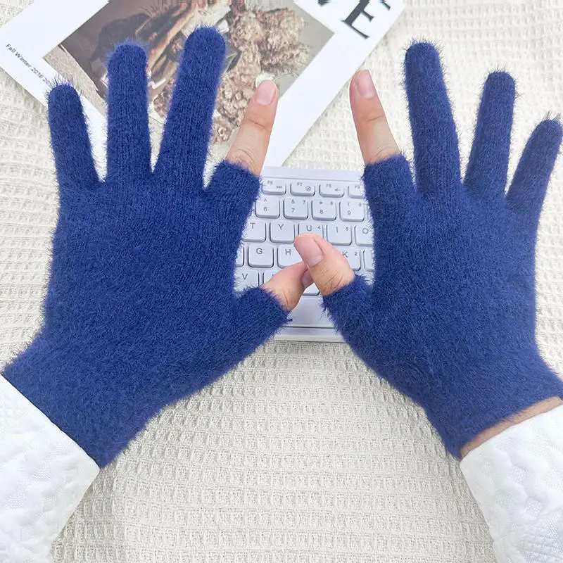 

Новые перчатки без пальцев из флиса под норку для женщин: мягкие, теплые, однотонные, плюшевые, термостойкие, для езды на велосипеде и бега