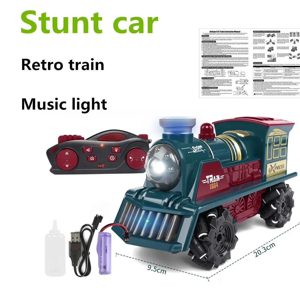 Remote ControlTrain Stunt Car With Sound And Light Spray Stunts Vintage Train Gifts Use For Boys And Girls