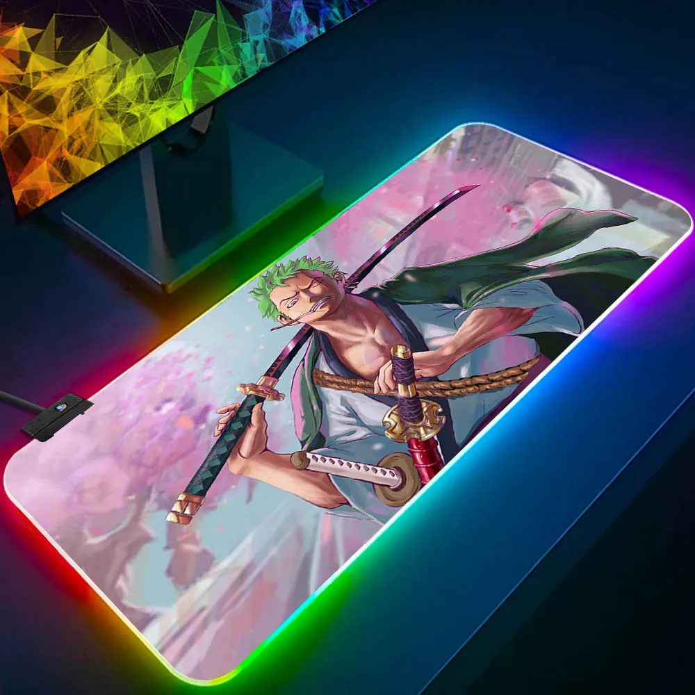 Zoro RGB PC 게이머 키보드 마우스 패드, LED 빛나는 마우스 매트, 고무 게임 컴퓨터 마우스 패드, 원피스