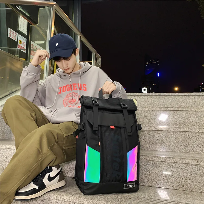 VC New Trend Cool Men's Reflective Backpack Hip Hop Streetwear Youth Backpacks Fashion School Backpack for Boys Folding Bookbags