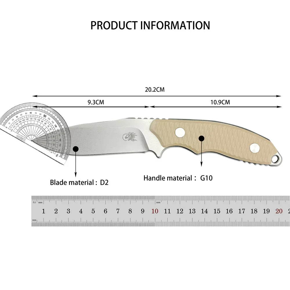 Hinderer Flashpoint Rescue Fixed Blade Knife - D2 Steel G10 Handle Tactical Outdoor Survival Camping EDC Tool with Sheath