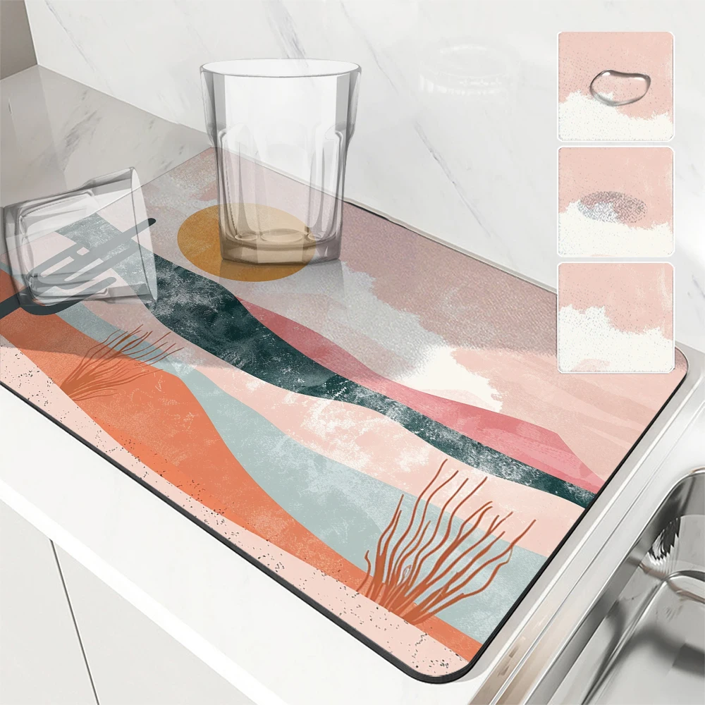 1pc Drying Mat Desert Cactus Non-Slip Absorbent Mat Tableware Kitchen Counter Drain Mats Placemats for Table