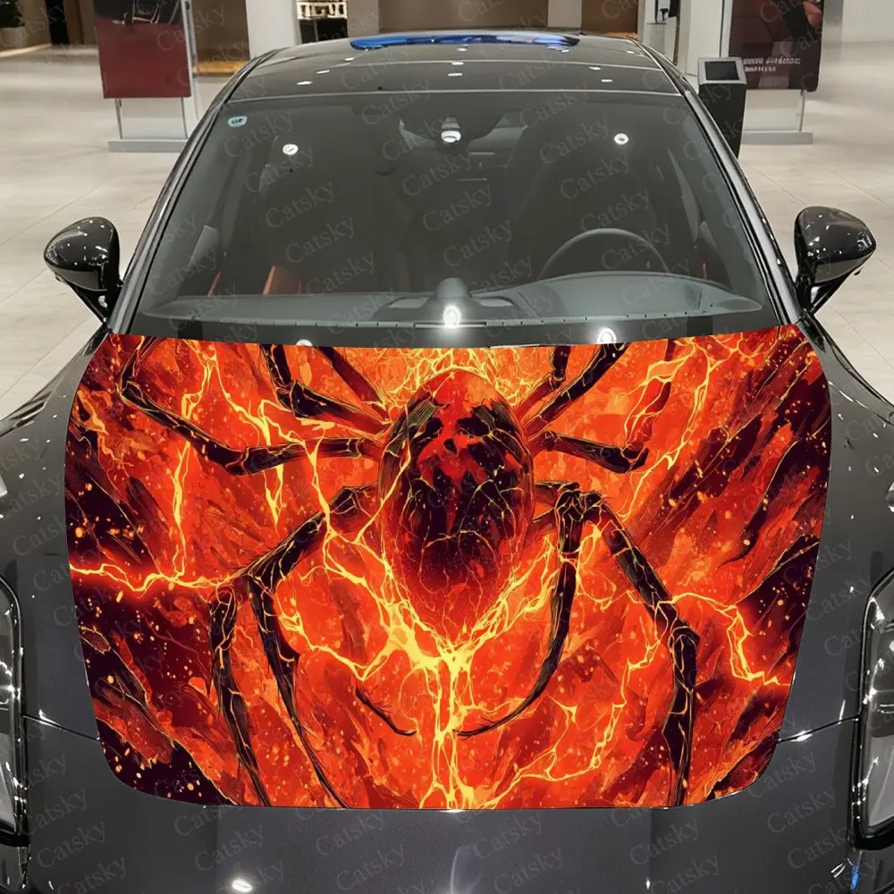 

Blazing Lava Spider Car Vinyl Wrap, PVC Material Waterproof Car Hood Sticker, Self-Adhesive Scratch-Resistant Stickers for Engin