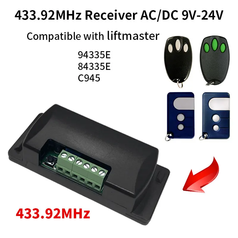 AC DC 9V-24V Receiver For liftmaster BND 4335E  94335E 971LM 373LM 81LM garage door remote receiver 315mhz/390mhz/433.92mhz