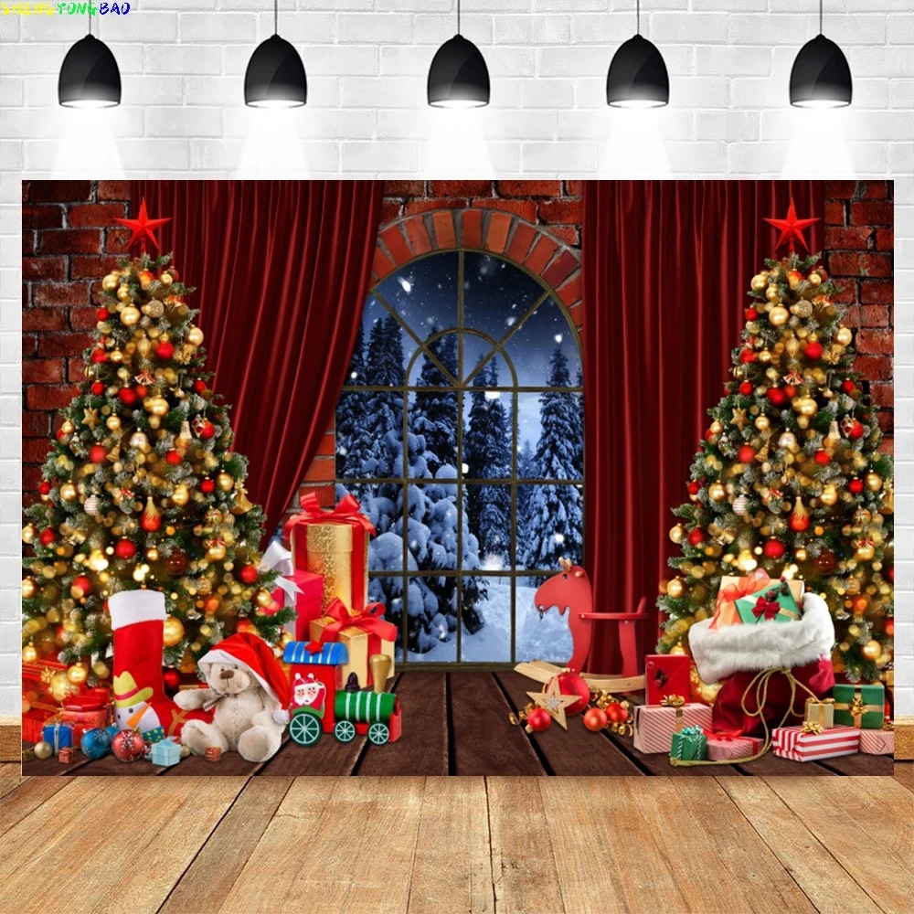 Fondo de Feliz Navidad 2026 árbol de Navidad chimenea de invierno ventana regalo puerta de madera fiesta familiar retrato de bebé fotografía fondo