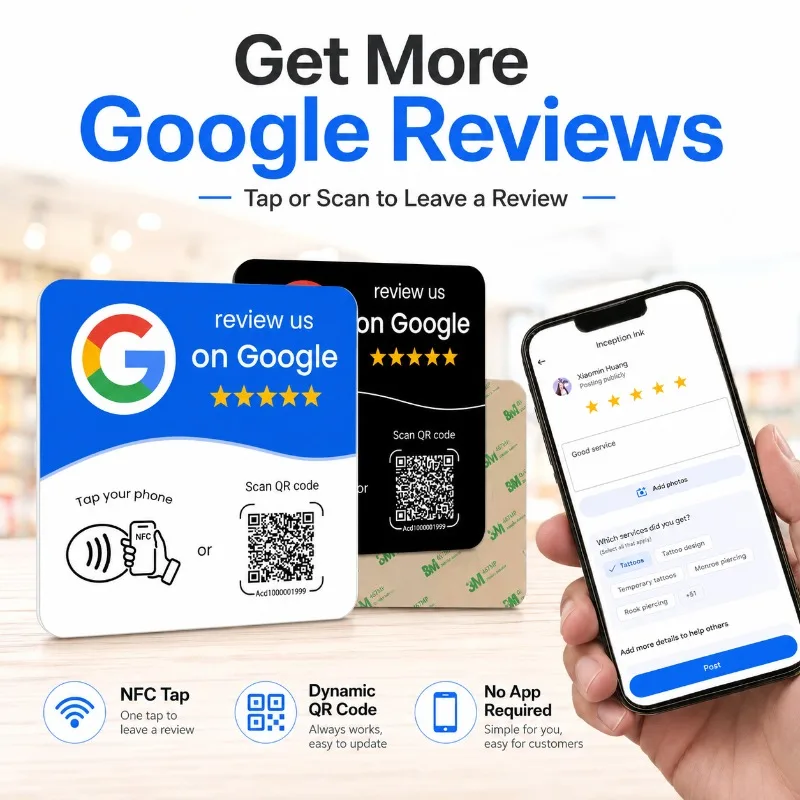1/5PCS NFC Tap Google Review Sticker, Editable Dynamic QR Code, NTAG215 Adhesive Card for Restaurant Salon Store Feedback
