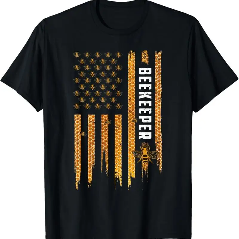 Beekeeping American Flag Honeycomb Honey Bees Beekeeper T Shirt