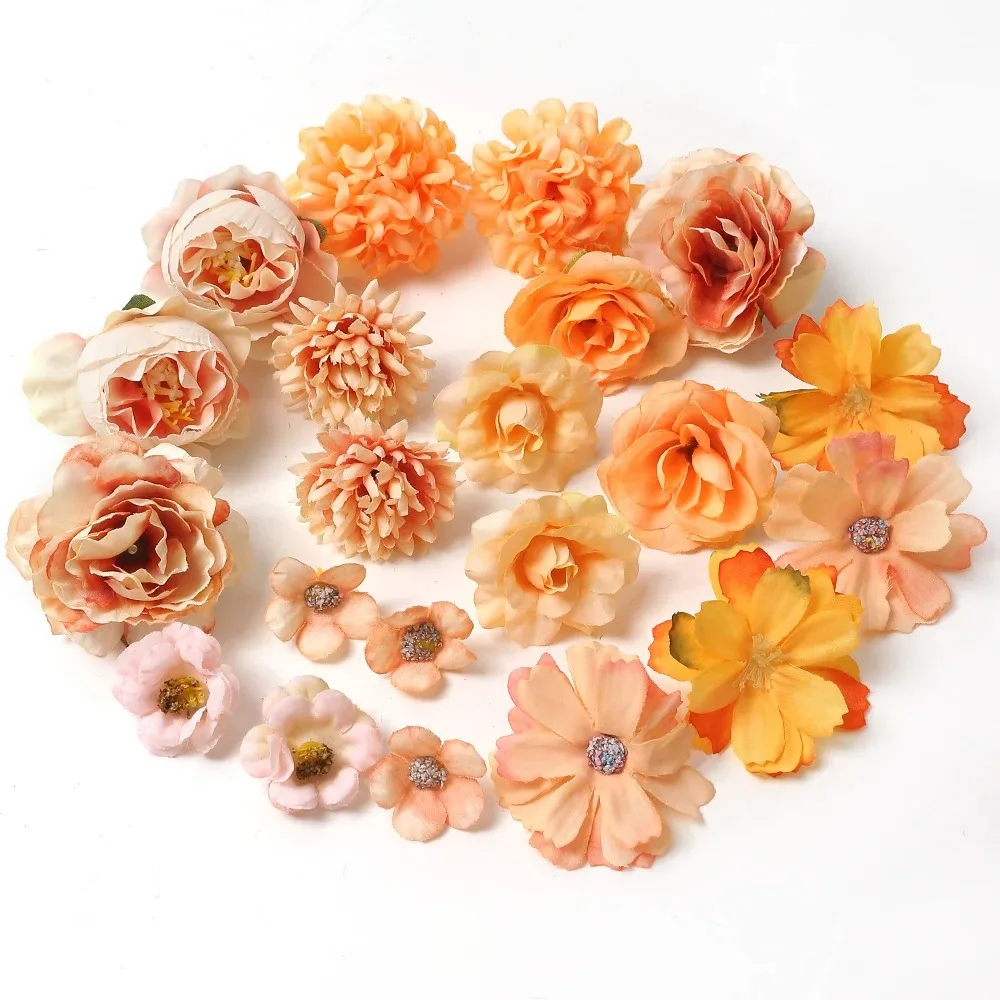 20 Stück gemischte künstliche Blumen, Seidenrosen, künstliche Blumen, Kopf für Heimdekoration, Hochzeitsdekoration, DIY-Handwerk, Girlande, Blumenstrauß, Zubehör – Detail 19