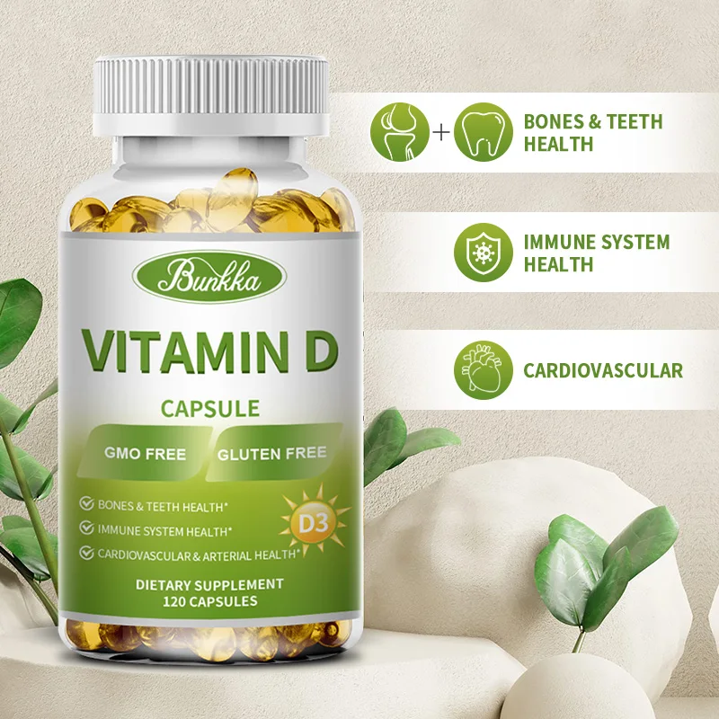 BUNKKA Vitamin D3 Capsules 125mcg Boost Calcium Absorption Sunshine Vitamin Help Bone Teeth and Arterial Health Muscle Function