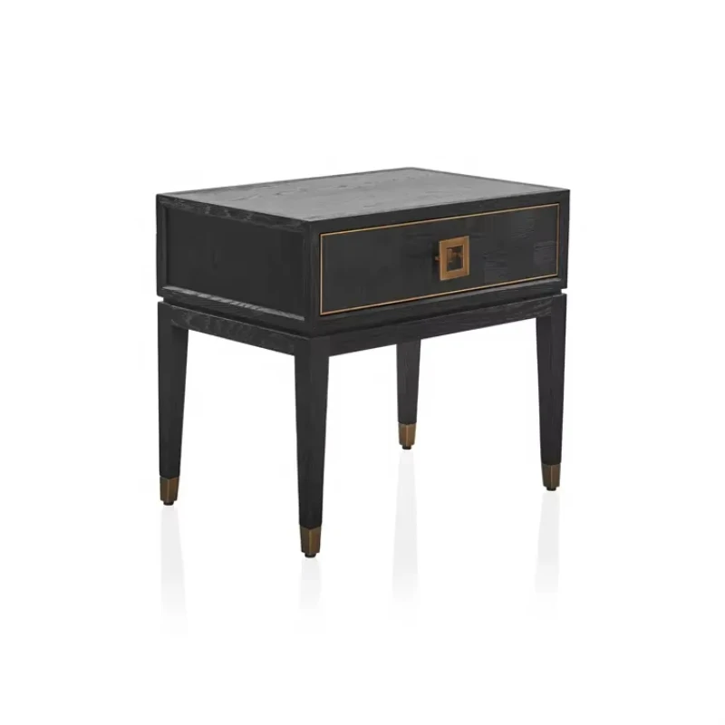 

Wood Black End Side Table Bedside Table with Drawer Vintage Black Console Table with Storage Drawer