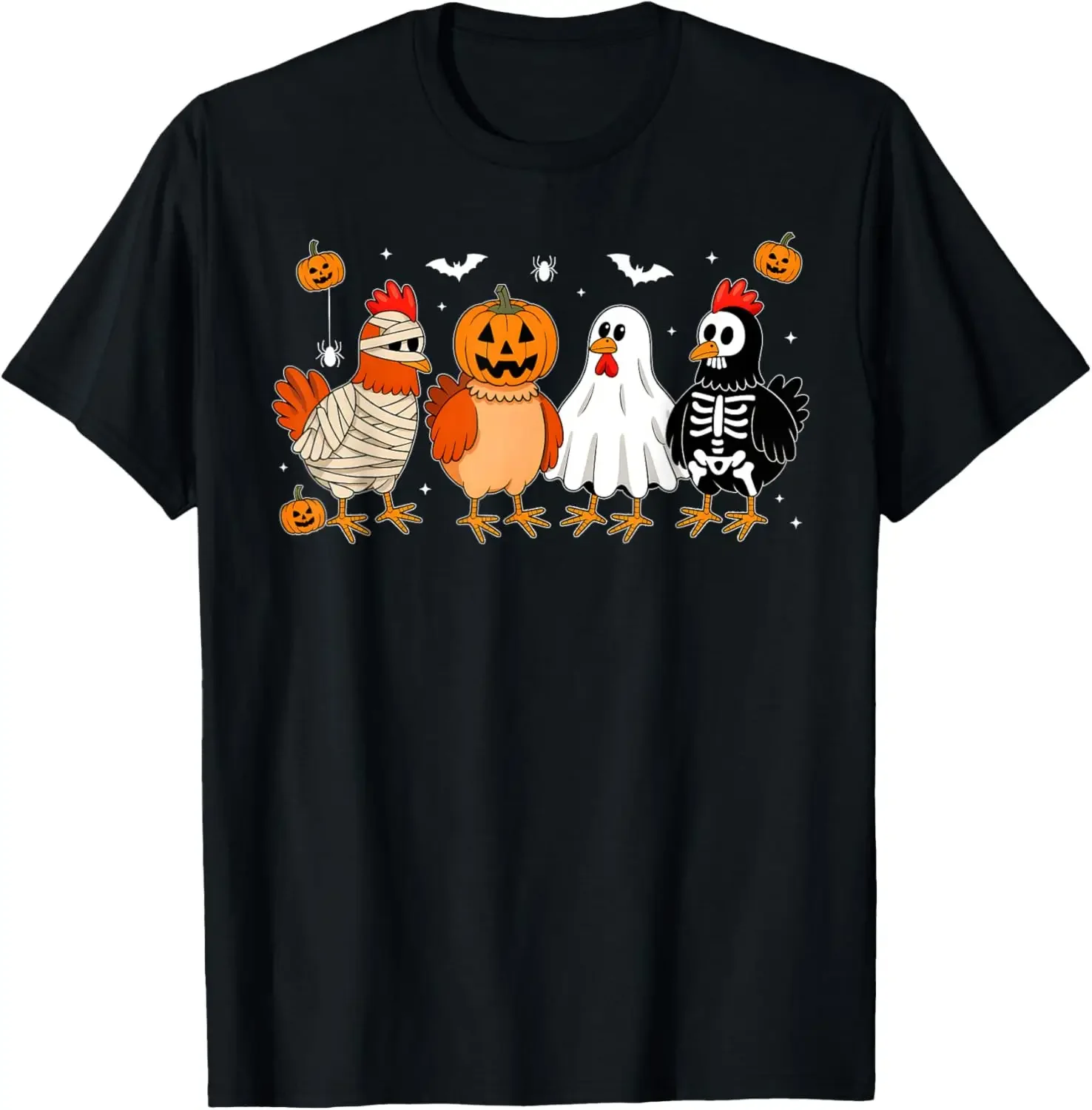 Mummy Chicken Skeleton Ghost Pumpkin Halloween Chicken Lover T-Shirt Unisex Summer Streetwear Tops Customizable