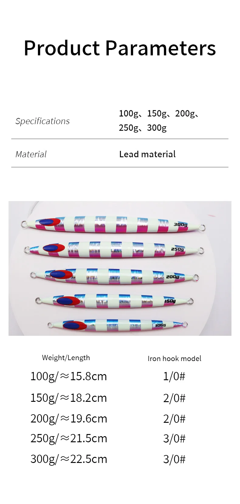 ZYZHE Meeresfischerei-Jig-Köder 80-300G Pencil Bait Großes Schweres Gestreiftes Kunstköder für Hochsee-Bootsangeln – Detail 4