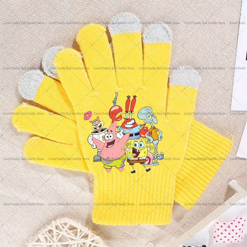 Anime Cute Gloves Winter Warm Accessories Cartoon SpongeBobs Casual Glove Fashion Printed Mitts Creative Mittens Birthday Gifts view 6