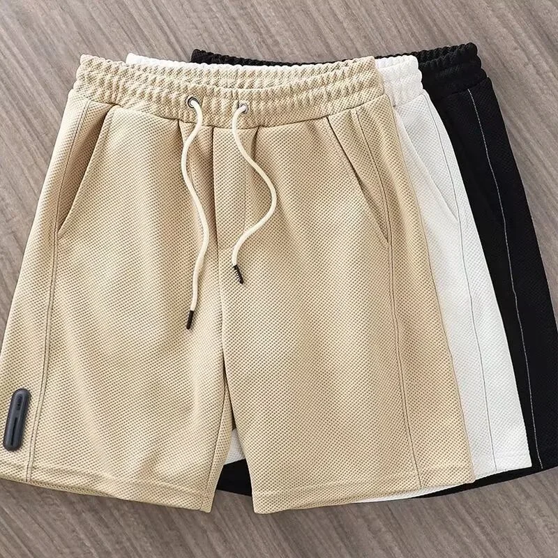 Summer Waffle Shorts For Men New Korean Fashion Drawstring Baggy Short Pants Fitness Breathable Y2K Streetwear Gym Shorts