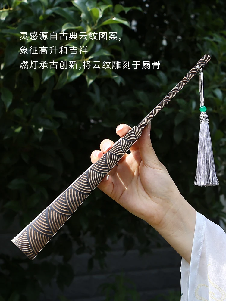 8/9/10 Inch Free Inscription China-Chic Cloud Pattern Carving Fan Blank Sprinkling Gold Silk Cloth Folding Fan Rice Paper Art