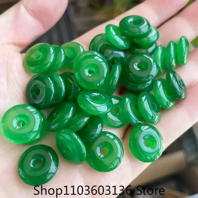 

10pc Natural Green Jade 15MM Beads Safety Buckle Doughnut Pendants Emerald DIY Bracelet Earrings Jewelry Fashion Accessories