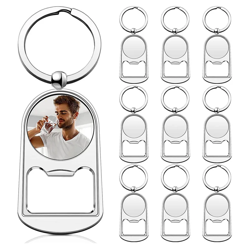AA84 20 Pcs Sublimation Blank Keychain Metal Bottle Opener Blank Key Ring Heat Transfer Rectangular Sublimation Keychain