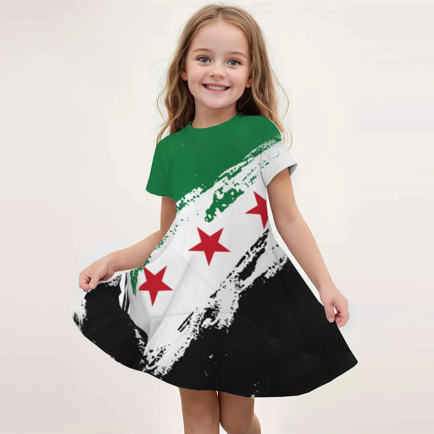 

Лето 2022, женская одежда, новые поступления, детское платье с короткими рукавами для девочек с флагом Сирии, Джерси для черлидинга для футбола