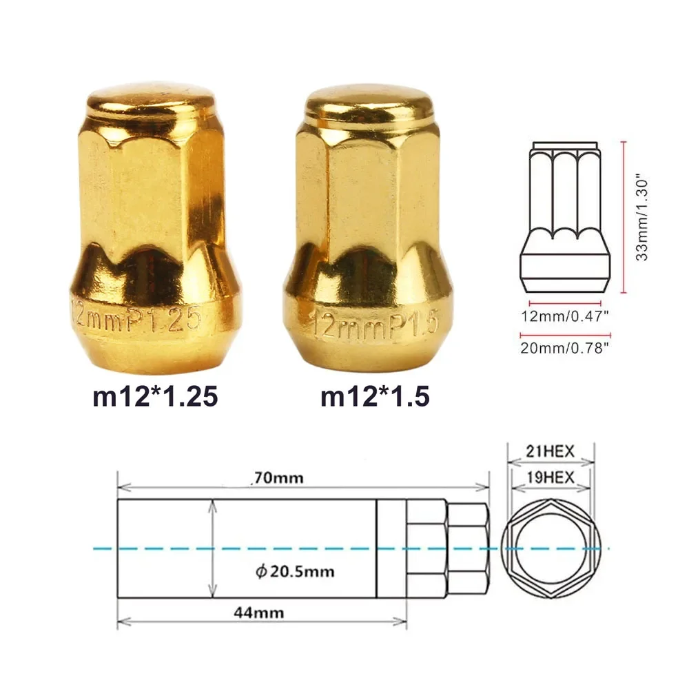 20PCS+1Key Heptagonal Wheel Lug Nut Steel Wheel Nut Universal Racing Iron Lock Locking Lug Nuts M12 X 1.5 1.25 for Most Vehicle