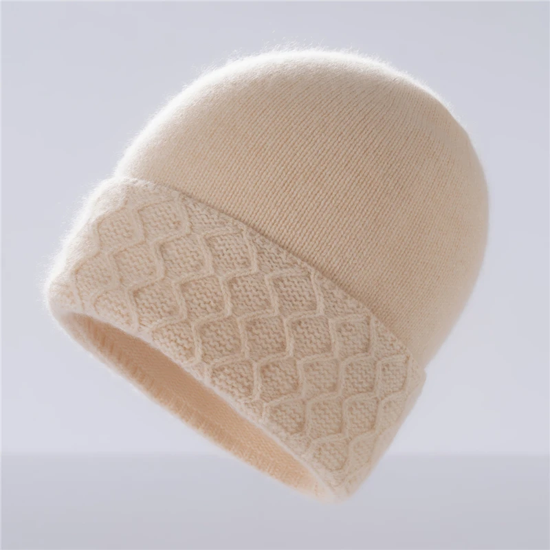 

Autumn and Winter New Women's Hat 100% Pure Cashmere Women's Bean Hat Fashion Solid Color Warm Skiing Hat Women's Winter Hat
