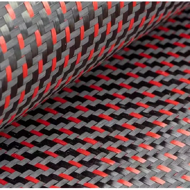 Kafu KFAC230 carbon fiber and Kevlar blended fabric black red mixed twill carbon fabric jacquard