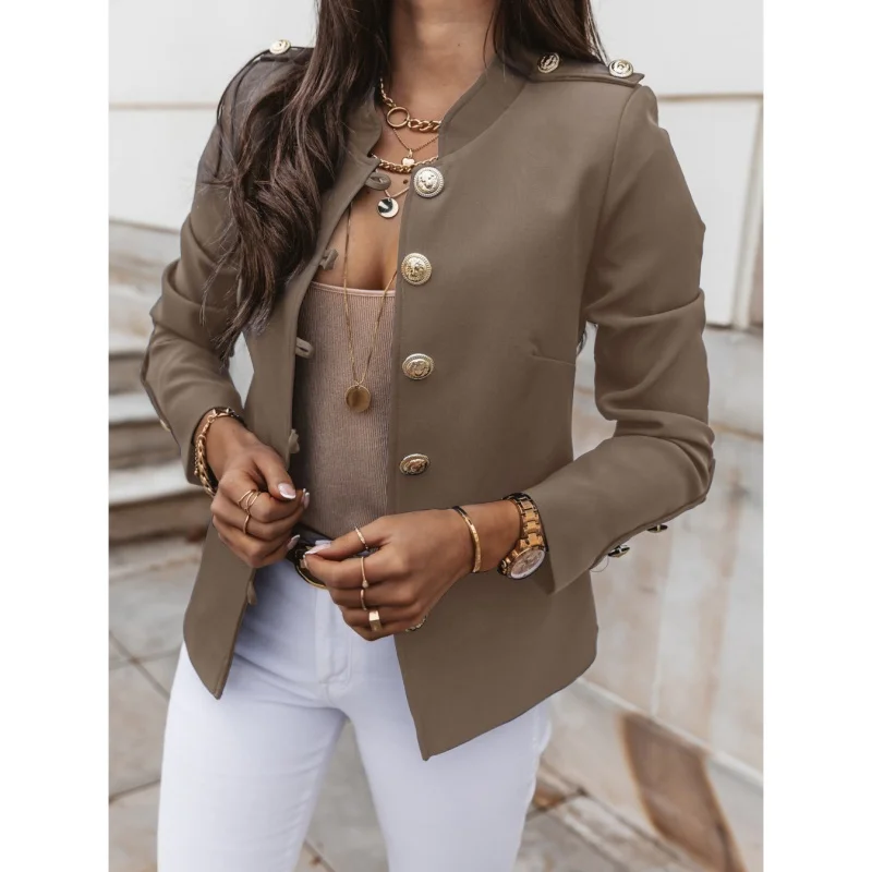 2026 New Women's Slim Fit Breasted Suit Jacket Autumn Winter Long Sleeved Lapel Solid Color Temperament Versatile Jacket Coat