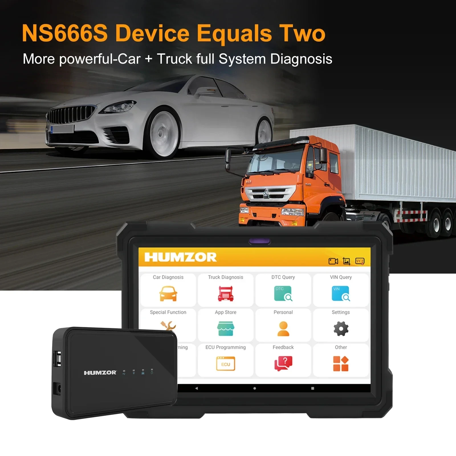 Humzor NS666S Diagnostic For Both 12V Gasoline Cars and 24V Diesel Heavy Truck OBD2 Diagnostic Scanner All Systems ABS