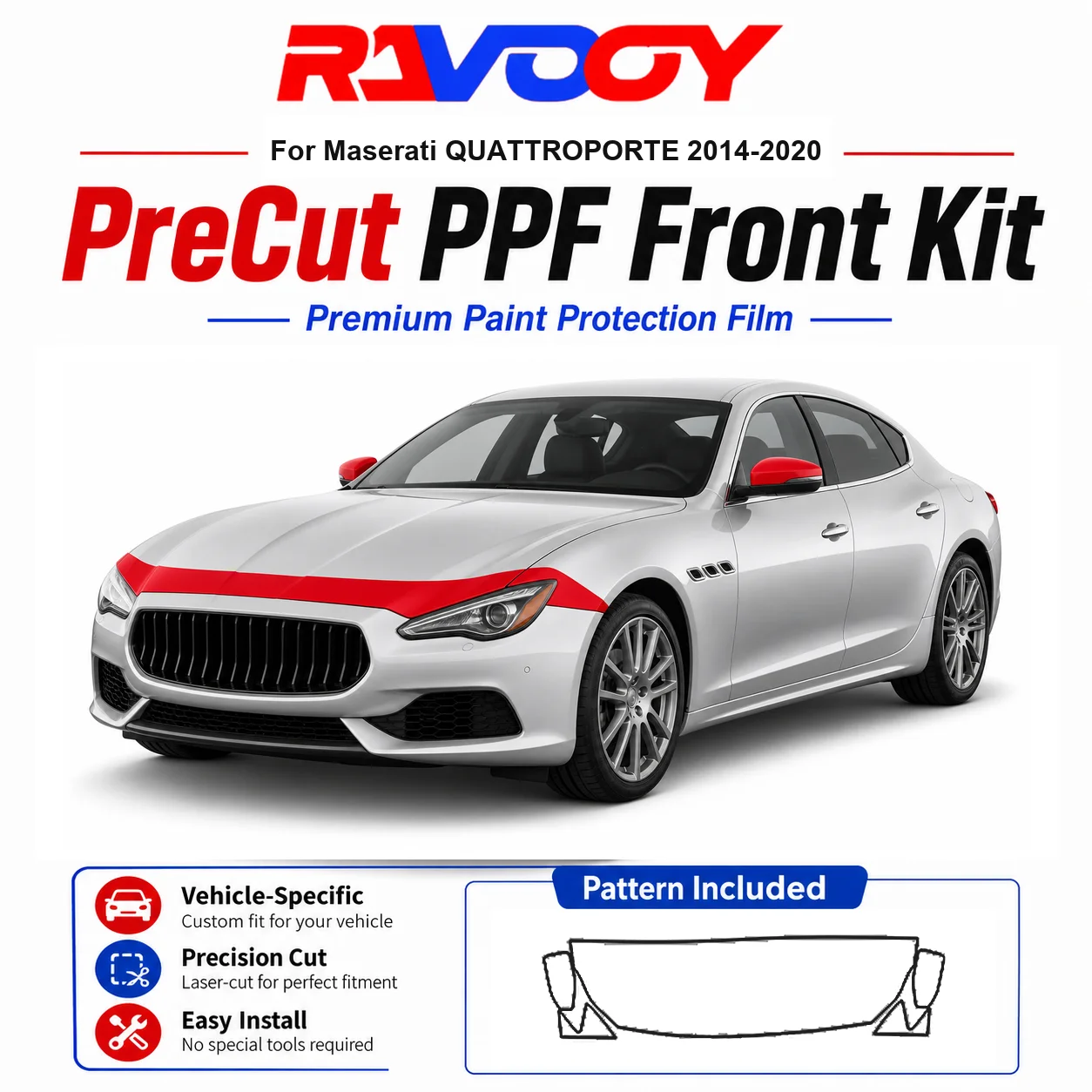 

8.5mil TPU Precut PPF Kit For Maserati QUATTROPORTE 2014-2020 - Hood, Fenders & Mirror Set - Self-Healing Clear Bra Film