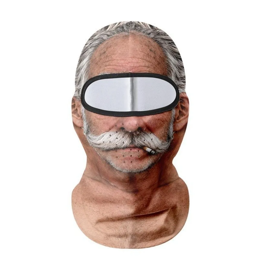 3D Printed Funny Face Balaclava 3D Face Windproof Old Man Balaclava White Mustache with Cigar Full Face Mask Men Costume