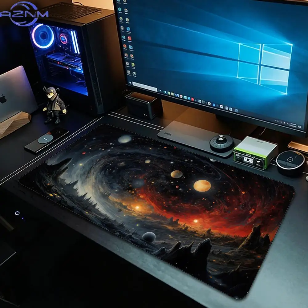 Deep Space Planet Galaxy Large Gaming Mouse Pad, Cosmic Nebula Landscape Non‑Slip Extended Keyboard Desk Mat for PC Gamers