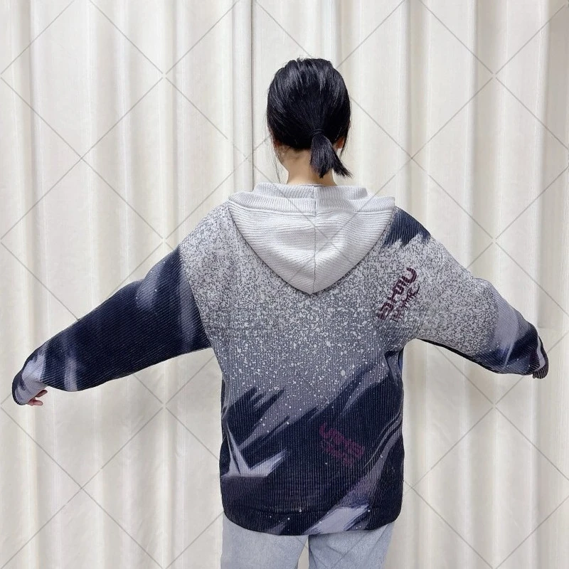 Sylus Costume Game Love and Deepspace Cosplay Purple Knitted Cardigan Hooded Sweater Casual Wear for Women Men view 4